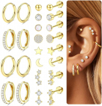 Bobisty 12 porų plok&scaron;čios nugarėlės auskarai moterims 316L chirurginio plieno smeigės auskarai-lankeliai auskarų rinkinys kremzlės, helix pirsingas papuo&scaron;alai Earrings&Ears beige