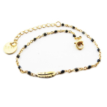 Les Tr&eacute;sors De Lily [R0257] - Bracelet cr&eacute;ateur Acier 'Boho' noir dor&eacute; - 10x3 mm (plume) juoda