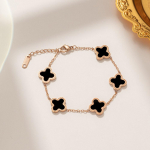 Temperamento dvipusė nerūdijančio plieno apyrankė juoda/kevalų spalvos keturlapių dobilų Lucky Rose Gold apyrankė Eleganti&scaron;ka