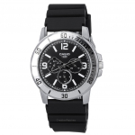 &bdquo;Casio&ldquo; standartinis analoginis dervos dirželis, juodas kvarcinis ciferblatas MTP-VD300-1B MTPVD300-1B vyri&scaron;kas laikrodis