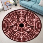 Pentagramos saulės ra&scaron;tuotas apvalus kilimas, &scaron;ėtono velnio spąstų kilimas, balta pentagrama ant juodo kilimėlio, antgamtinis kilimas, runų kilimas 60cm