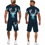 &bdquo;Camo Animal Deer&ldquo; medžioklės 3D mar&scaron;kinėliai / &scaron;ortai / komplektai Vyri&scaron;ki &bdquo;Harajuku&ldquo; mar&scaron;kinėliai, lauko sportiniai kostiumai, laisvalaikio bėgimo 2 dalių apranga S
