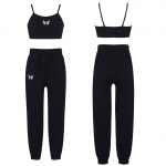 Vaikų mergaičių laisvalaikio drabužių rinkinys Berankovių &bdquo;Crop&ldquo; liemenių ir kelnių, skirtų sporto salėje bėgimo treniruotėms &scaron;okių treniruotėms 7-8 Years juoda