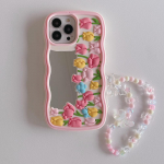 &bdquo;Cartoon Wave Edge Tulip Mirror&ldquo; telefono dėklas, suderinamas su &bdquo;iPhone 14 13 12 Pro Max 11 7 8 Plus X XS XR X Max&ldquo; stereoskopiniu silikoniniu apsauginiu dangteliu iPhone 14 Plus