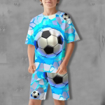 Futbolas 3D spausdinimas vaikams Vasarinių drabužių rinkiniai berniukų mergaičių animacinių filmų laisvalaikio mar&scaron;kinėliai + &scaron;ortai 2 vnt. apranga Madingi vaikų drabužiai 120