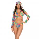 Moteri&scaron;kas spausdintas bikinis, atskiras, ilgomis rankovėmis, su užtrauktuku, maudymosi kostiumėlis, trijų dalių kostiumas M beige