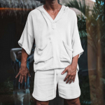 New two-piece men's cotton linen loose leisure suit holiday men's sportswear M