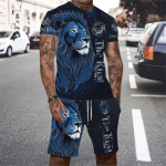 Liūto karaliaus 3D spausdintų vyri&scaron;kų mar&scaron;kinėlių rinkinys 2024 m. Vasaros O formos apykaklės trumpomis rankovėmis mar&scaron;kinėliai Auk&scaron;čiausias 3D stiliaus vyri&scaron;kas laisvalaikio mados rinkinys M