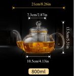 Stiklinis arbatinukas su sieteliu-infuzoriumi lapams, žolelėms, kavai, Puer, Oolong. Stiklinis virdulys arbatinukai vandeniui virti. Namų kar&scaron;čiui atsparus indas