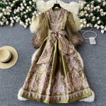 Nauja rudens Paisley gėlių spausdinimo &scaron;ventinė suknelė Boho moterims V kaklo žibinto rankovėmis su rai&scaron;teliais, ki&scaron;enėmis, vientisa ilga Vestido XXXL mėlyna