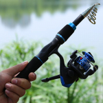 Metalinė 1,6 m vaiki&scaron;ka me&scaron;kerė, skirta kelionei lauke, lengvi ne&scaron;iojami žvejybos reikmenų priedai mėlyna