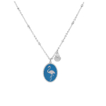 Les Tr&eacute;sors De Lily [Q2506] - Collier cr&eacute;ateur acier 'Flamant Rose' turquoise argent&eacute; - 16x12 mm