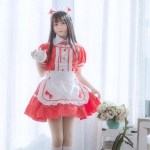 SCIONE Seksuali, miela gotikinė Lolitos suknelė, kambarinės kostiumas, animacinis kostiumas, &bdquo;Cosplay&ldquo; tarnaitės uniforma, Helovino kostiumas, moterims M raudona