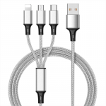 Greitas USB įkrovimo laidas, skirtas Samsung universaliam 3 viename daugiafunkciam mobiliojo telefono laido įkroviklio C tipo kabelis sidabras