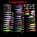 Mi&scaron;rių modelių žvejybos masalų rinkinys Lifelike Minnow Lure Crank Baits Tackle Treble Hooks Kit 5/20/56PCS 56 PCS
