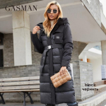 GASMAN 2021 Moteri&scaron;ka striukė Ilgas eleganti&scaron;kas Fashion Žieminis paltas moteri&scaron;kas prekės ženklas Užtrauktuku ki&scaron;enė &Scaron;ilta Parka su diržu Pūkinės striukės 8189 XL juoda