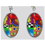 Les Tr&eacute;sors De Lily [R6456] - Boucles d'oreilles artisanales 'Colombine & Arlequin' multicolore argent&eacute; (ovale) - 25x15 mm