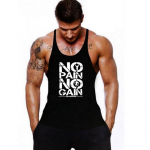 &bdquo;Muscleguys&ldquo; vyrų kūno rengybos laisvi, lengvi mar&scaron;kinėliai be rankovių, vasariniai medvilniniai marginti &bdquo;No Pain No Gain&ldquo; treniruoklių salė XL