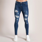 Vyri&scaron;kos mados džinsinio audinio kelnės &bdquo;Distressed&ldquo; džinsai, ilgos pie&scaron;tuko kelnės &bdquo;Streetwear&ldquo;.