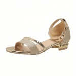 Moteri&scaron;ki basutės su stambiais kulnais žemakulniais dirželiais, vienspalviai blizgantys sandalai moterims 38