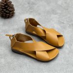 Johnature Peep Toe Flat Sandalai Retro rankų darbo natūralios odos mink&scaron;tu padu, patogūs, kvėpuojantys moteri&scaron;ki batai 40