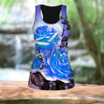 3D Pink Rose Print Moterų treniruotės Yoga Gym Vasariniai sportiniai mar&scaron;kinėliai Didelio dydžio liemenės XS mėlyna
