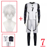 Anime Blue Lock Cosplay Nagi Seishiro Kostiumas Baltas Juodas Džersis Futbolo Kombinezonas Bodis Helovino Karnavaliniai Vakarėliai Drabužiai L-(Suit+Wig) balta