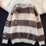 Megztinis Stripe Design Sense megztinis su apvalia kakle Moteri&scaron;kas Korėjos Mažumos Mink&scaron;tas Glutinous Lazy Trikotažinis megztinis ilgomis rankovėmis moteri&scaron;kas