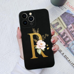 Apple iPhone 13 14 15 Pro Max X XS XR SE telefono dėklo dangtelis skystas mink&scaron;tas matinis silikonas, atsparus smūgiams, gėlių raidės iPhone korpuso buferiui iPhone 15 Pro Max
