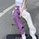 ADAgirl Baggy Jeans Moteri&scaron;ki hip-hop gatvės drabužiai Vintažinis auk&scaron;tu juosmeniu tiesios violetinės džinsinės kelnės Harajuku plačios kelnės Mujer S