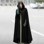 Rudens žiemos gotikos madingi Maxi gobtuvai vilnos apsiaustas megztinis paltas Maxi ka&scaron;myro gobtuvas ilgas apsiaustas kostiumas Cosplay vir&scaron;utiniai drabužiai L juoda