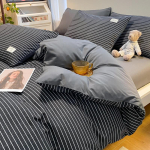 &Scaron;iaurieti&scaron;ko stiliaus japoni&scaron;ko stiliaus nespausdinta languota keturių dalių patalynė ir antklodės užvalkalas, skalbtas medvilninis &scaron;epečiu padengtas trijų dalių komplektas 1.5m bed sheet 4pcs