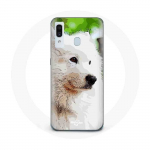 Coque pour Samsung Galaxy A30 Chien Samoy&egrave;de Blanc