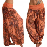 Moteri&scaron;kos kasdieninės &bdquo;Boho Print&ldquo; kelnės plačiomis kelnėmis S