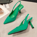 Moteri&scaron;ki 9 cm auk&scaron;takulniai Vestuvinės Nuotakos &Scaron;lepetės Moteri&scaron;kos Slingback Persikinės Mulės Violetinės Žalios Oranžinės Kulniukai Prabangios &Scaron;lepetės &Scaron;ilkiniai Batai 38 žalia
