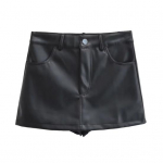 Moterų mini sijono sagos užtrauktukas Fly dirbtinės odos vienspalvis sijonas auk&scaron;tu juosmeniu, apvyniotas klubais, trumpas S juoda