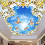 Retro Europos 3D sienų tapetai Architektūros stiliaus angelo tapetai, tinkami svetainei miegamojo lubų tapetai 380 cm(W) x 260 cm(H)