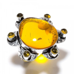 Baltic Amber, Citrine Gemstone Handmade 925 Sterling Silver Ring Size 6 y4g62