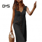 Vasaros moteri&scaron;ki atvartai V kaklo mar&scaron;kiniai Suknelė be rankovių su viena krūtine, vienspalvė midi suknelė, gatvės apranga L