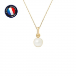 PERLINEA - Pendentif - V&eacute;ritable Perle de Culture d'Eau Douce Bouton 6-7 mm Blanc - Or Jaune - Cha&icirc;ne Offerte - Bijoux Femme