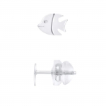 L&Eacute;A & ARTHUR - Boucles d'Oreilles Enfants Motifs "POISSON" Or Blanc 375 Milli&egrave;mes - Bijou Enfant