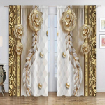 2 vnt. Eleganti&scaron;kos auksinio gėlių ra&scaron;to užuolaidos namų dekorui, langų apdaila miegamajam, biurui, virtuvei, svetainei ir darbo kambariui W120H270(CM)x2PCS&Grommet Top