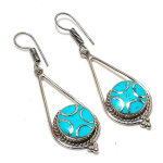 Natural Tibetan Turquoise Gemstone Handmade Jewelry Earring 2.44 j1m41