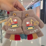 Animacinės Žiemos Pir&scaron;tinės Berniukui Mielas Ekskavatorius Storos &Scaron;iltos Vaiki&scaron;kos Pir&scaron;tinės Be Pir&scaron;tų Su Atlenkiamu Atvartu Lauko Mažylio Vėjo Neperpučiamos Vaikų Pir&scaron;tinės mėlyna