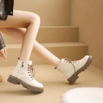 2024 Mados Moteri&scaron;ki Batai Kryžminis Rai&scaron;telis Moteri&scaron;ki Batai Kar&scaron;tas I&scaron;pardavimas Apvalus Pir&scaron;tas Modernūs Batai Moterims Nauji Didelio Dydžio Vienspalviai Ankle Boots 35 smėlis