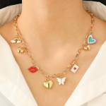 Dopaminas Spalvingas La&scaron;elinis Aliejus Meilė Drugelis Raudonos Lūpos Persikas Mergaitė Raktikaulio Grandinėlė Karoliai Pakabukas 1 pcs