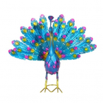 Metalinė povo statula, sodo dekoras, povo skulptūra, lauko povas, i&scaron;skleidžiantis uodegą, statula vejos kiemo dekoravimui peacock