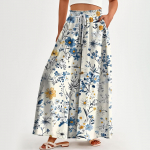 Moteri&scaron;kos kelnės auk&scaron;tu liemeniu plačiomis blauzdomis Laisvalaikės Flowy Palazzo Pants kelnės su gėlėmis su ki&scaron;enėmis L smėlis