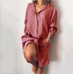 Women's Cotton Mid Long Sleeved Solid Cardigan Shirt Women's Blouses Trend 2025 Casual Long Sleeve Top XXXXL balta
