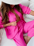 2024 European & American Fashion: Loose Elastic Long-Sleeve Shirt & Wide-Leg Pants 2-Piece Casual Set for Women 2XL rožinė raudona spalva
